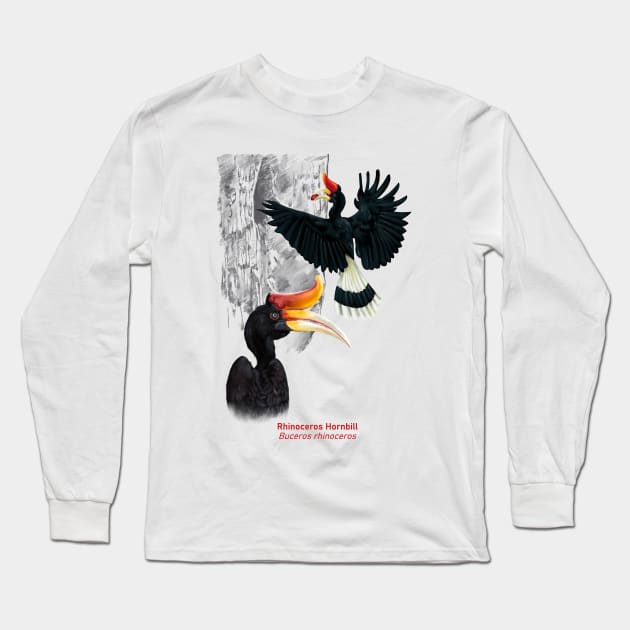 Rhinoceros Hornbill | Buceros rhinoceros ⚥ Long Sleeve T-Shirt by bona 